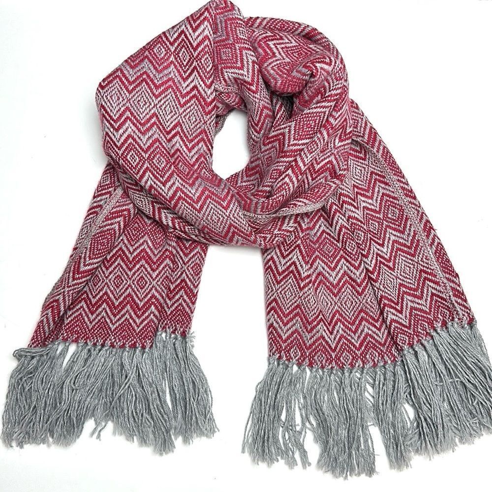 T’icani Peru Large Alpaca Gray Red Scarf Shawl Wrap
